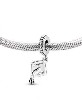 Personalized Name Sterling Silver Graduation Cap Charm Bracelet Dangle Charm
